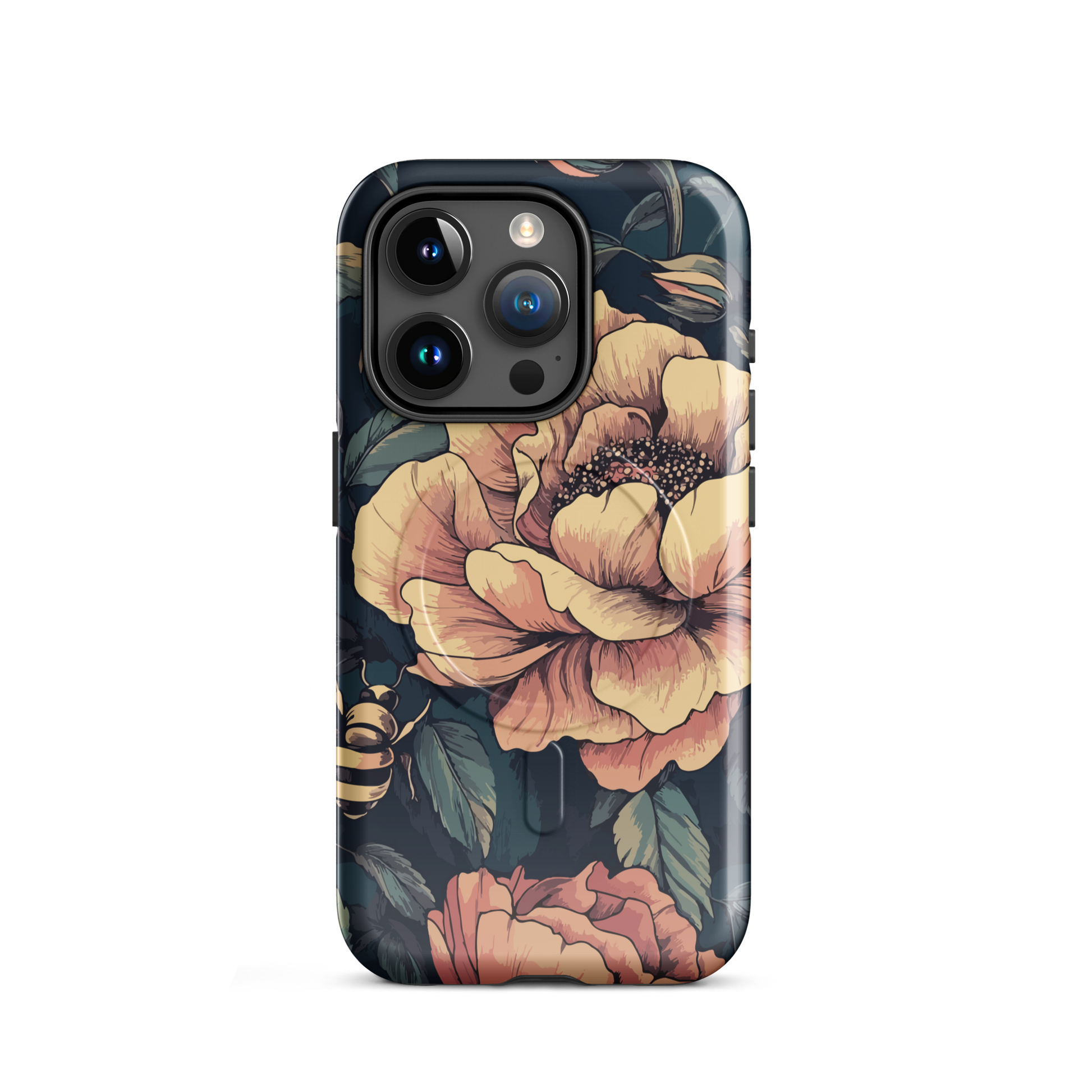 'Vintage Pink Roses' iPhone 15 Pro MagSafe tough phone case - protective glossy case NZ Australia