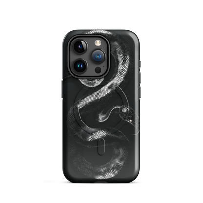 'Black Python' iPhone 15 Pro MagSafe tough phone case - protective glossy case NZ Australia