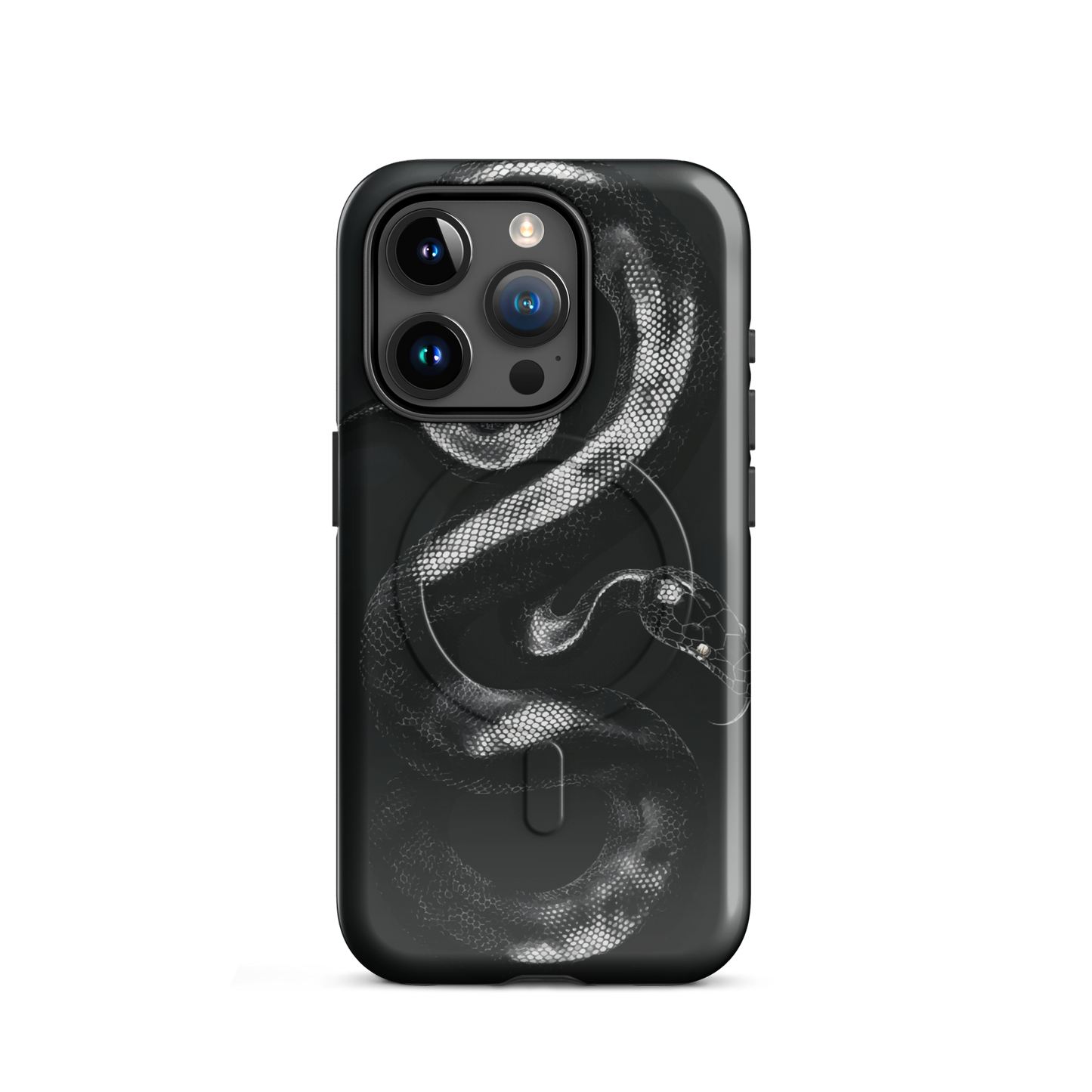 'Black Python' iPhone 15 Pro MagSafe tough phone case - protective glossy case NZ Australia