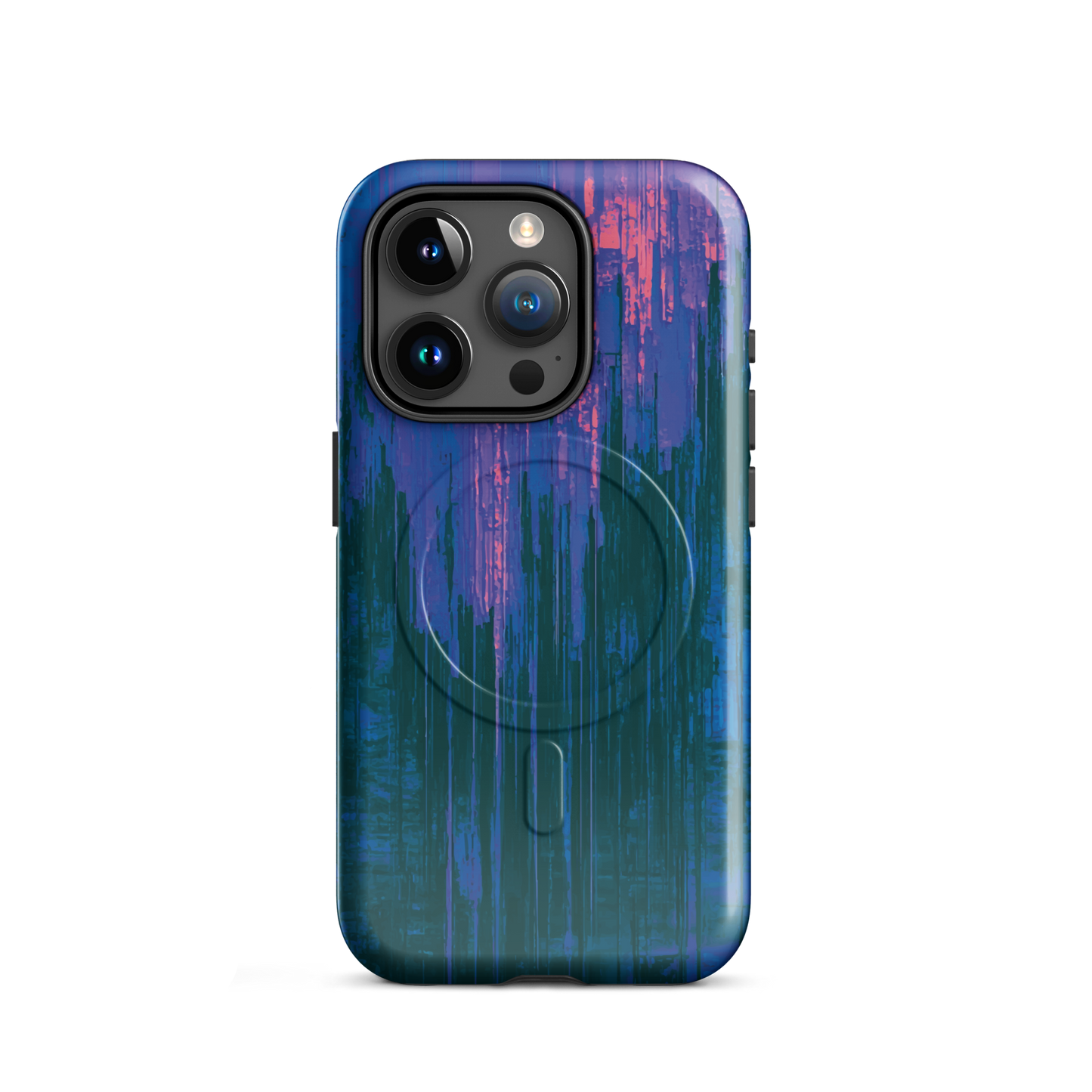 'Digital Glitch' iPhone 15 Pro MagSafe tough phone case - protective glossy case NZ Australia