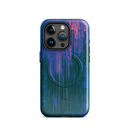 'Digital Glitch' iPhone 15 Pro MagSafe tough phone case - protective glossy case NZ Australia