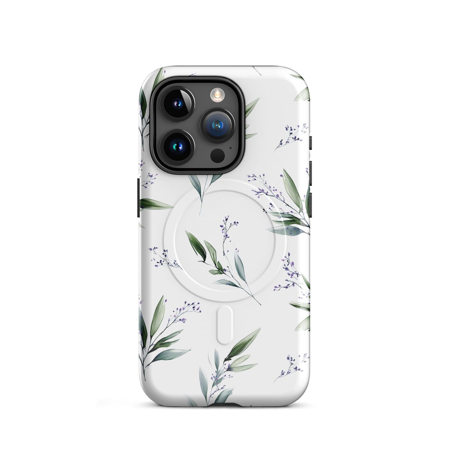 'Botanical Sprigs' iPhone 15 Pro MagSafe tough phone case - protective glossy case NZ Australia