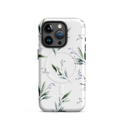 'Botanical Sprigs' iPhone 15 Pro MagSafe tough phone case - protective glossy case NZ Australia
