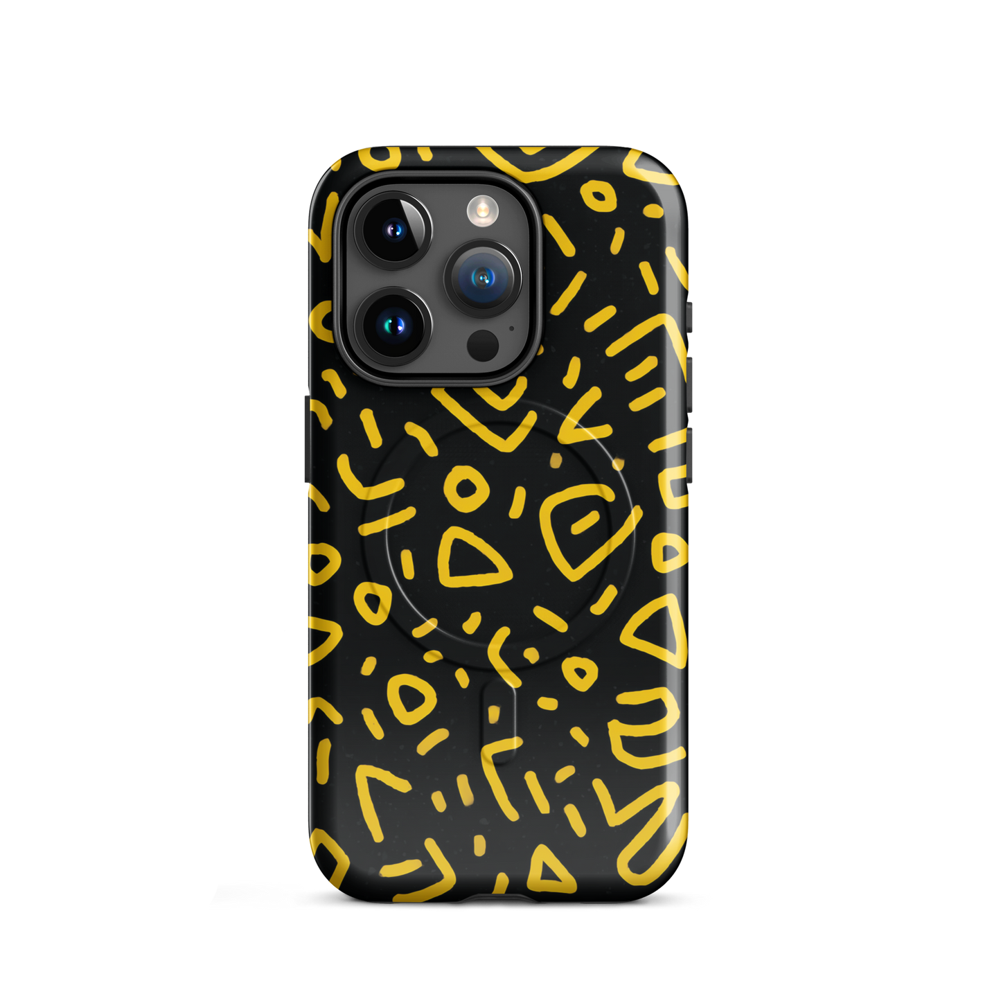 'Retro Scribbles' iPhone 15 Pro MagSafe tough phone case - protective glossy case NZ Australia
