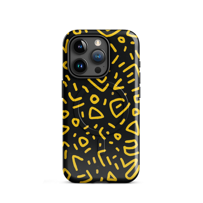 'Retro Scribbles' iPhone 15 Pro MagSafe tough phone case - protective glossy case NZ Australia