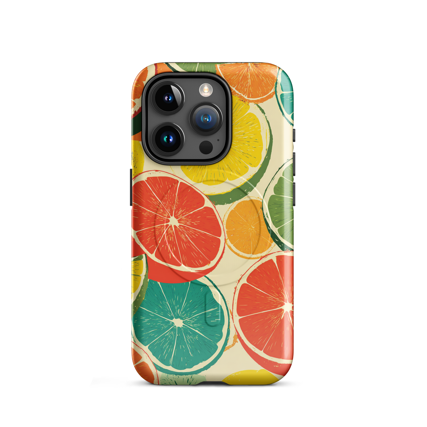 'Citrus Pop' iPhone 15 Pro MagSafe tough phone case - protective glossy case NZ Australia