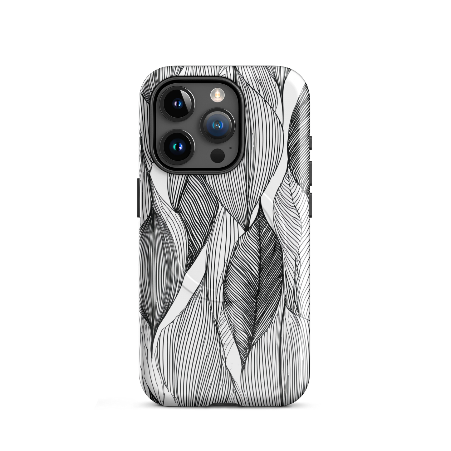 'Botanical Lines' iPhone 15 Pro MagSafe tough phone case - protective glossy case NZ Australia