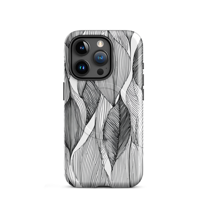 'Botanical Lines' iPhone 15 Pro MagSafe tough phone case - protective glossy case NZ Australia