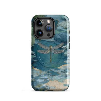 'Dragonfly Glade' iPhone 15 Pro MagSafe tough phone case - protective glossy case NZ Australia