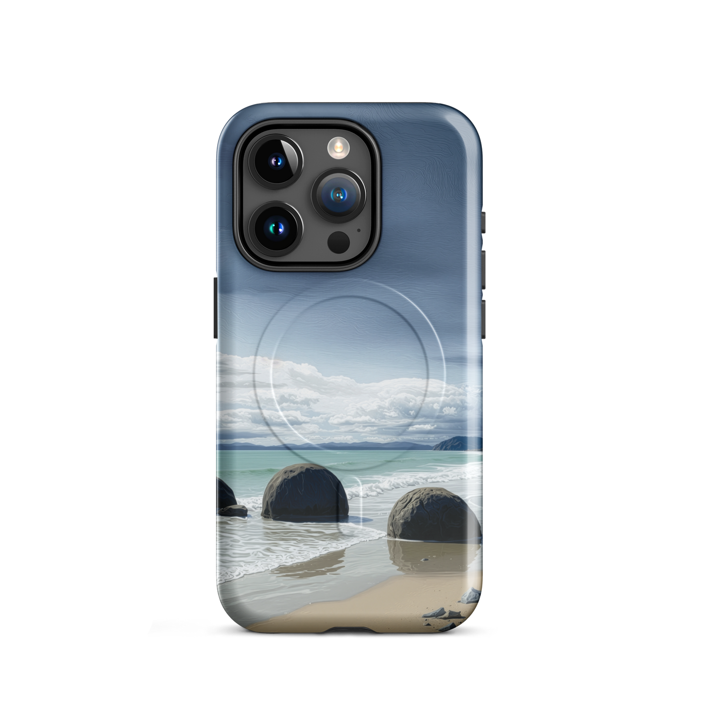 'Moeraki Boulders' iPhone 15 Pro MagSafe tough phone case - protective glossy case NZ Australia