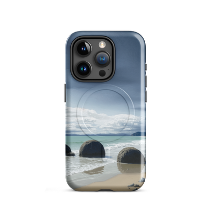 'Moeraki Boulders' iPhone 15 Pro MagSafe tough phone case - protective glossy case NZ Australia