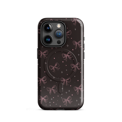 'Midnight Bow' iPhone 15 Pro MagSafe tough phone case - protective glossy case NZ Australia
