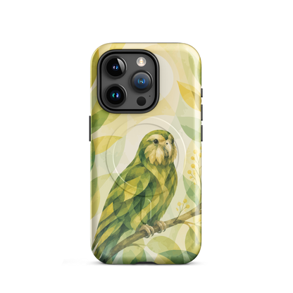 'Kakapo' iPhone 15 Pro MagSafe tough phone case - protective glossy case NZ Australia