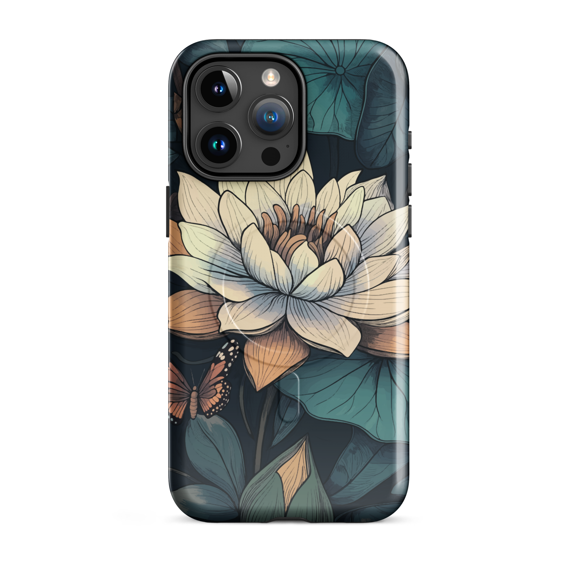 'Water Lily' iPhone 15 Pro Max MagSafe tough phone case - protective glossy case NZ Australia