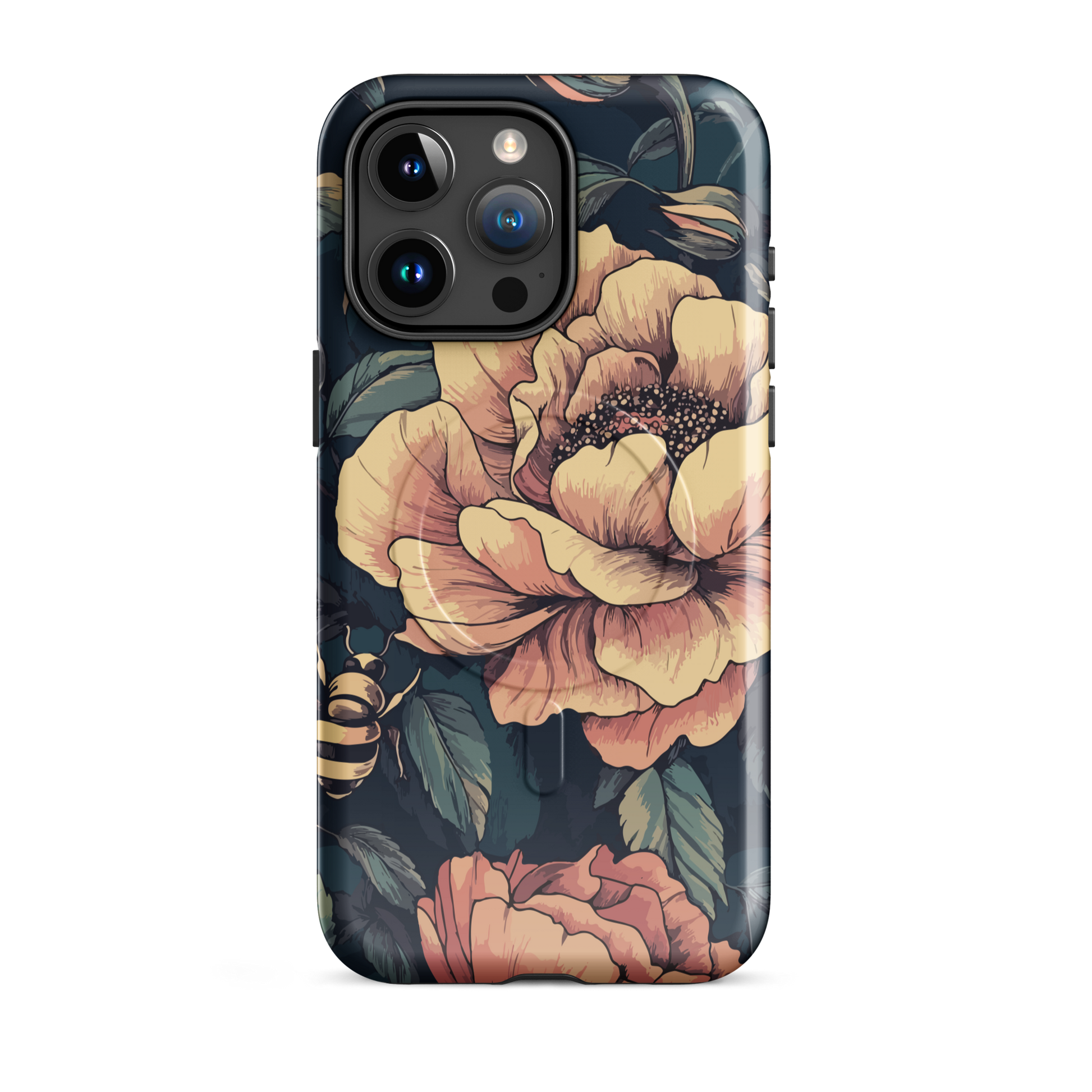 'Vintage Pink Roses' iPhone 15 Pro Max MagSafe tough phone case - protective glossy case NZ Australia