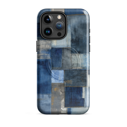 'Indigo Patchwork' iPhone 15 Pro Max MagSafe tough phone case - protective glossy case NZ Australia