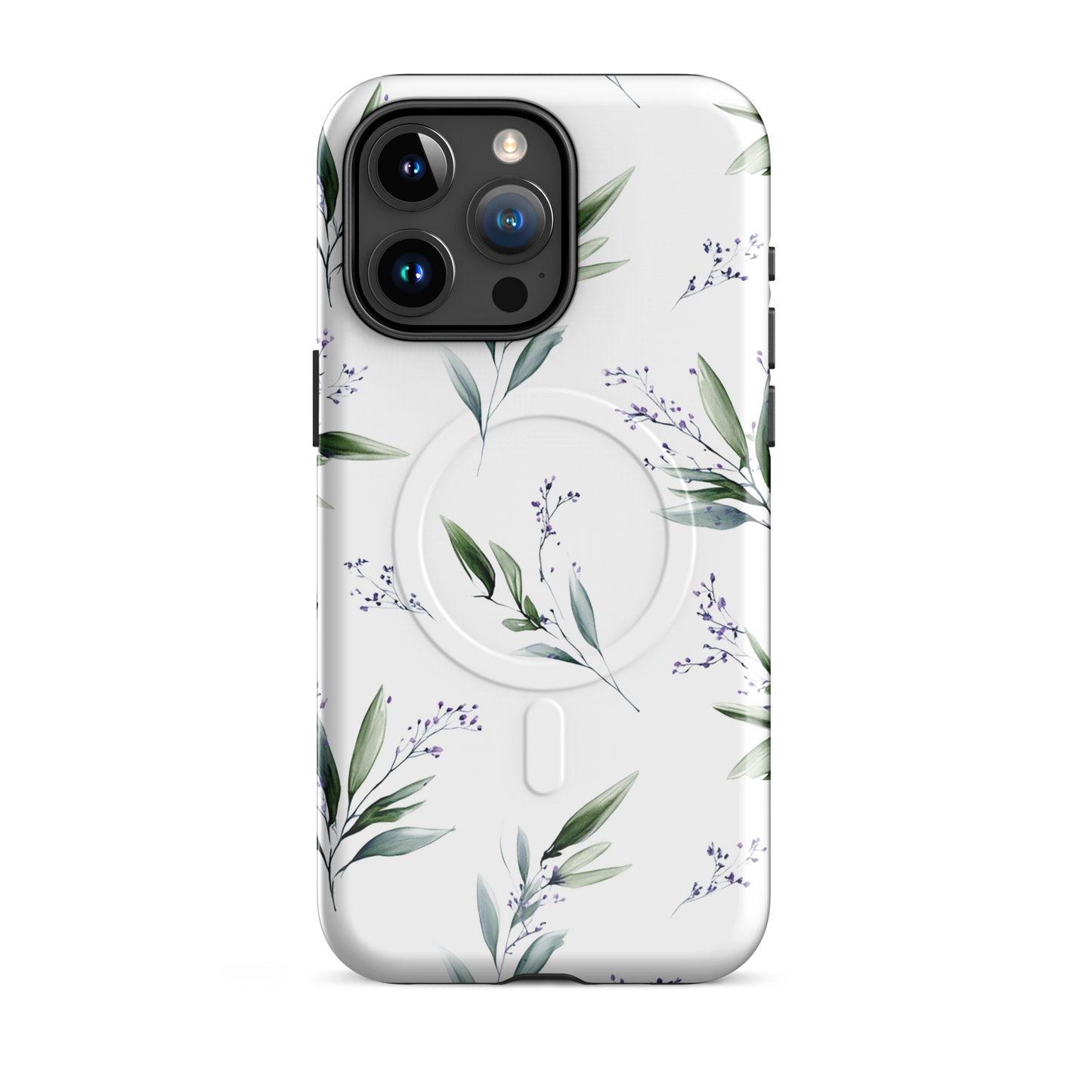 'Botanical Sprigs' iPhone 15 Pro Max MagSafe tough phone case - protective glossy case NZ Australia