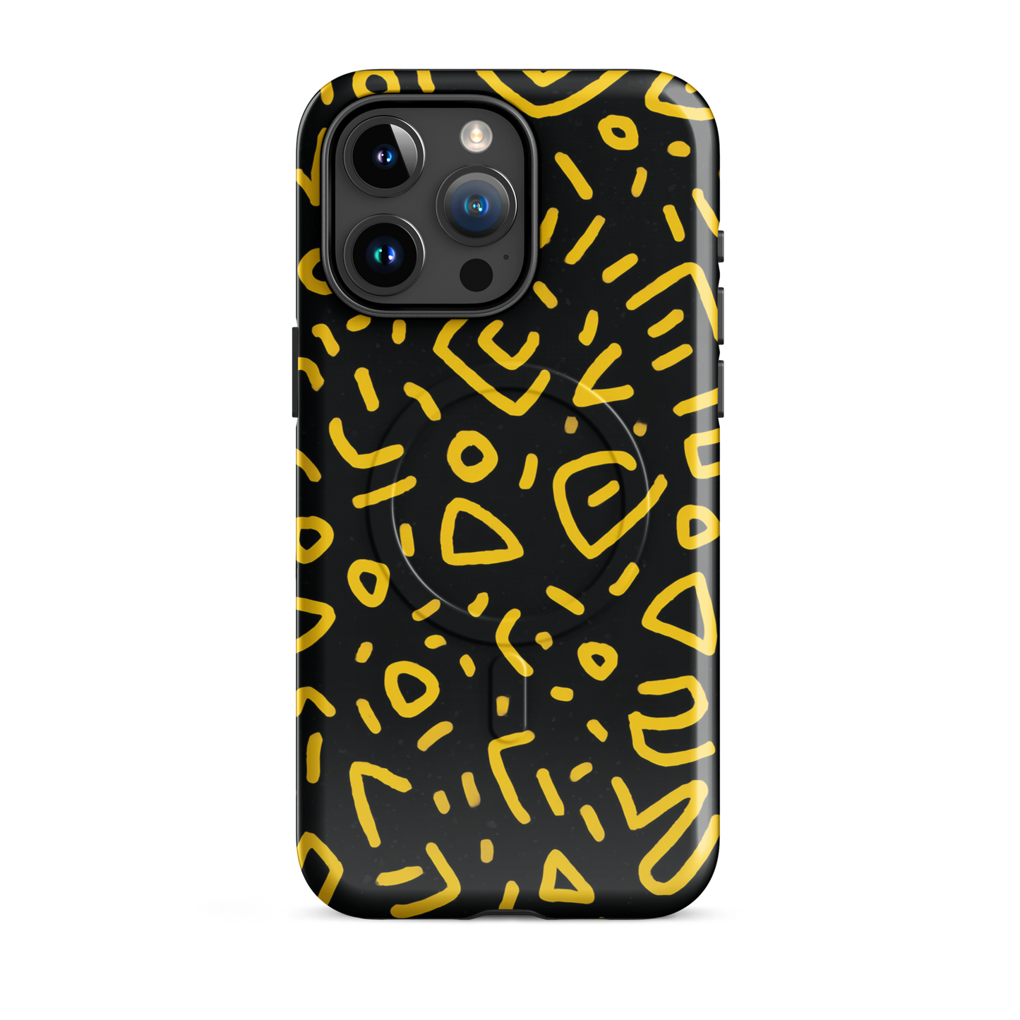 'Retro Scribbles' iPhone 15 Pro Max MagSafe tough phone case - protective glossy case NZ Australia