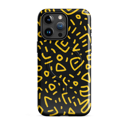 'Retro Scribbles' iPhone 15 Pro Max MagSafe tough phone case - protective glossy case NZ Australia