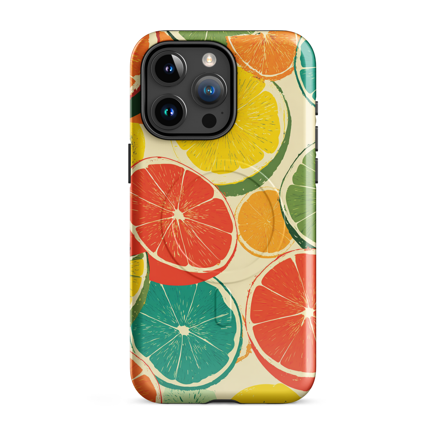 'Citrus Pop' iPhone 15 Pro Max MagSafe tough phone case - protective glossy case NZ Australia