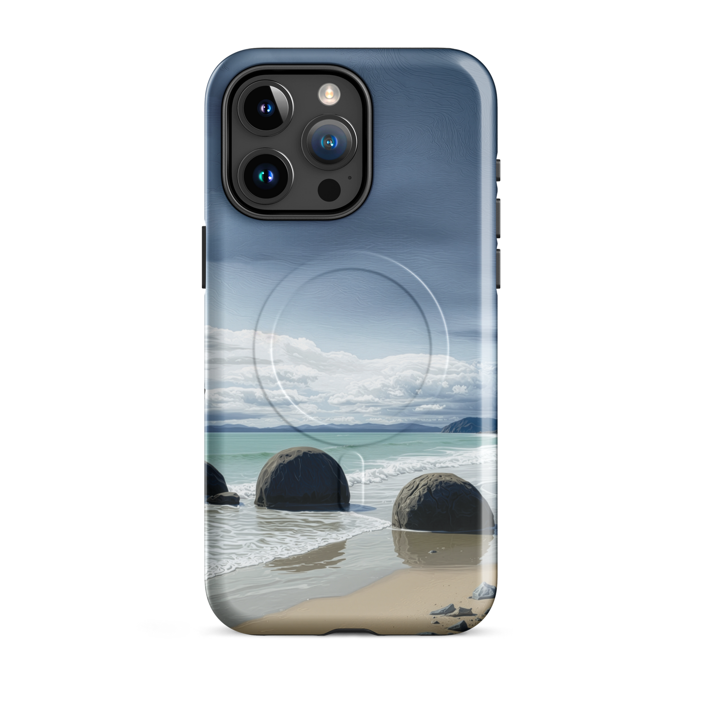 'Moeraki Boulders' iPhone 15 Pro Max MagSafe tough phone case - protective glossy case NZ Australia