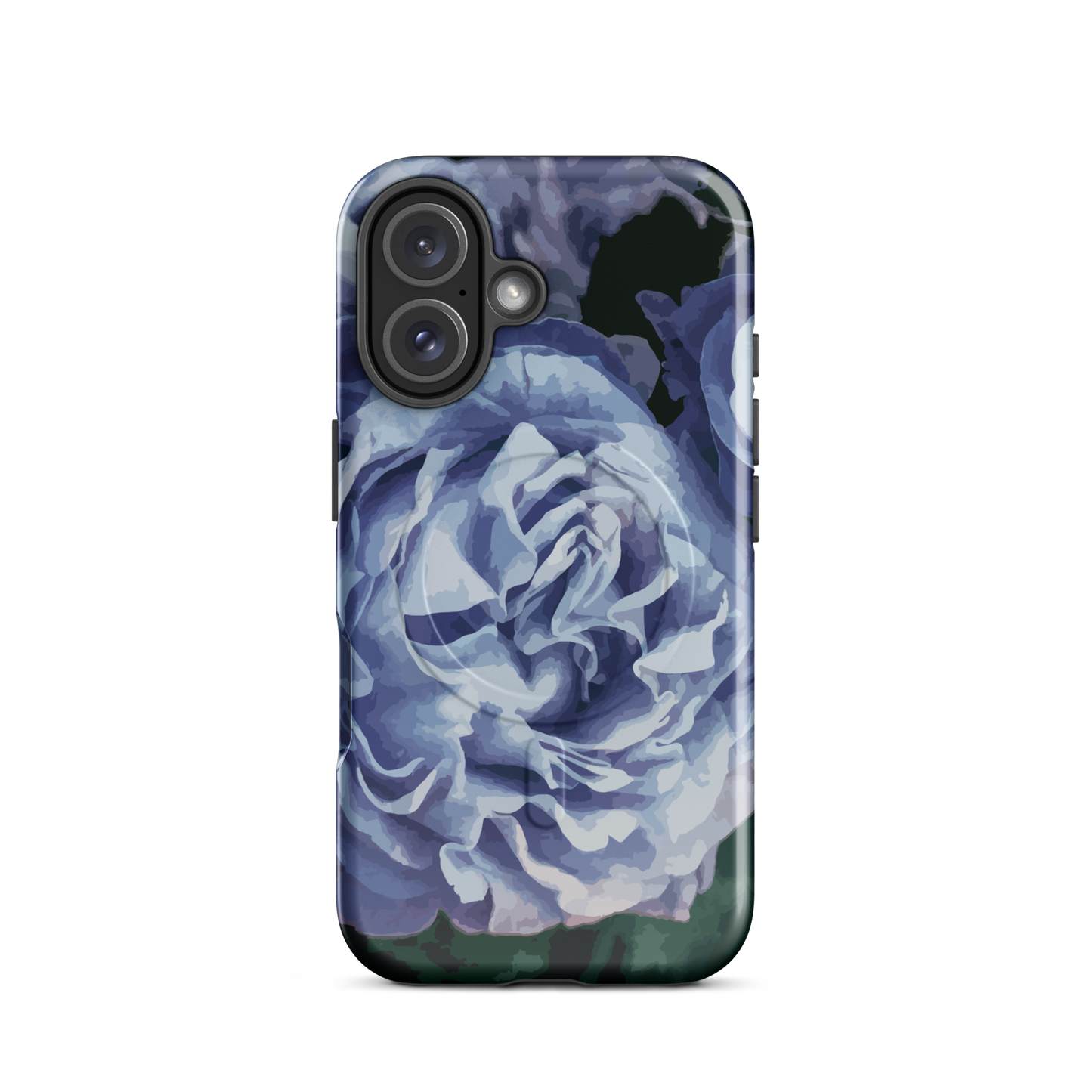 'Blue Rose' iPhone 16 MagSafe tough phone case - protective glossy case NZ Australia
