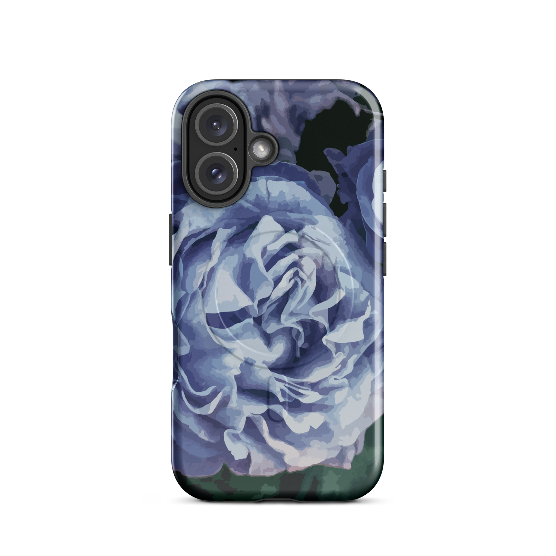 'Blue Rose' iPhone 16 MagSafe tough phone case - protective glossy case NZ Australia