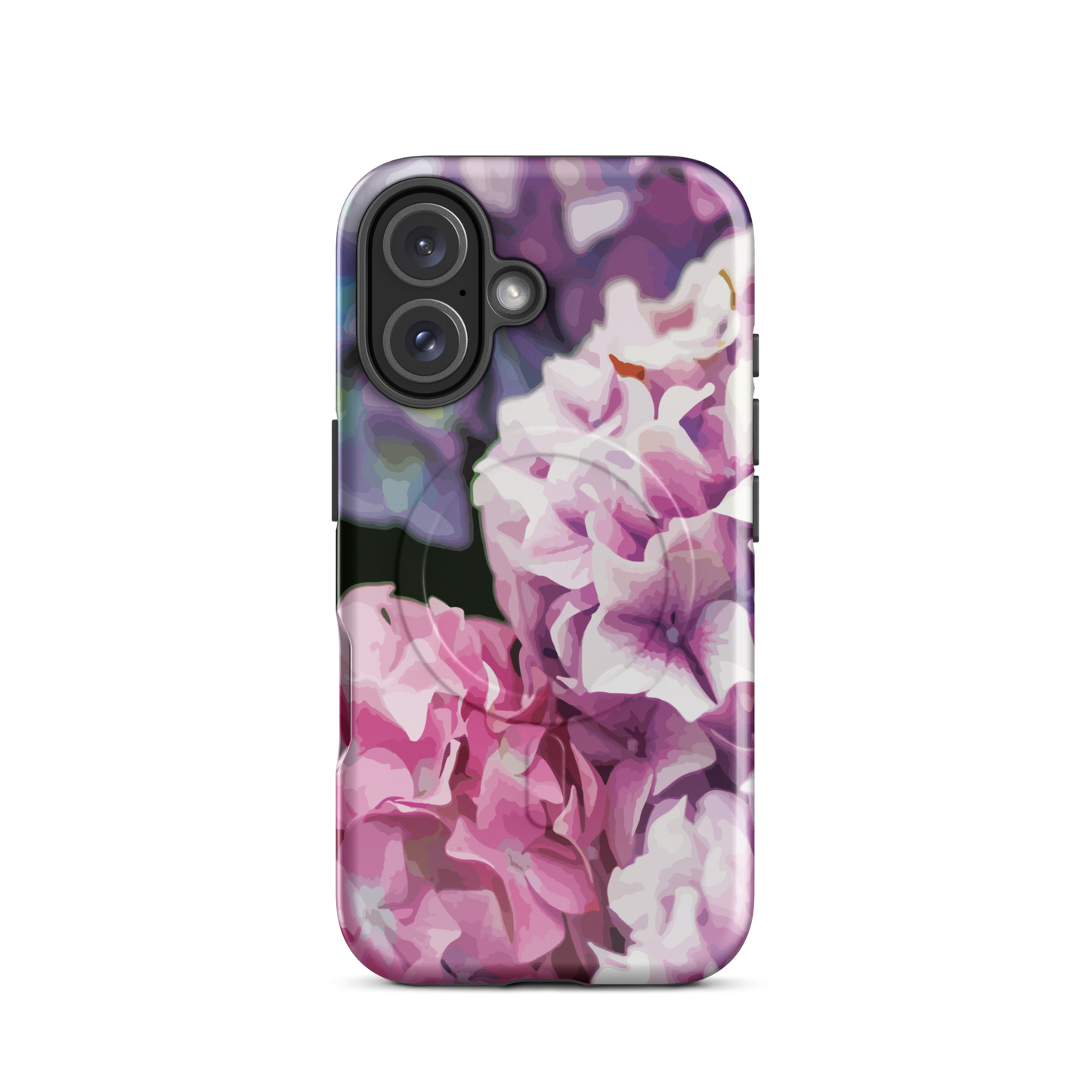 'Hydrangea' iPhone 16 MagSafe tough phone case - protective glossy case NZ Australia