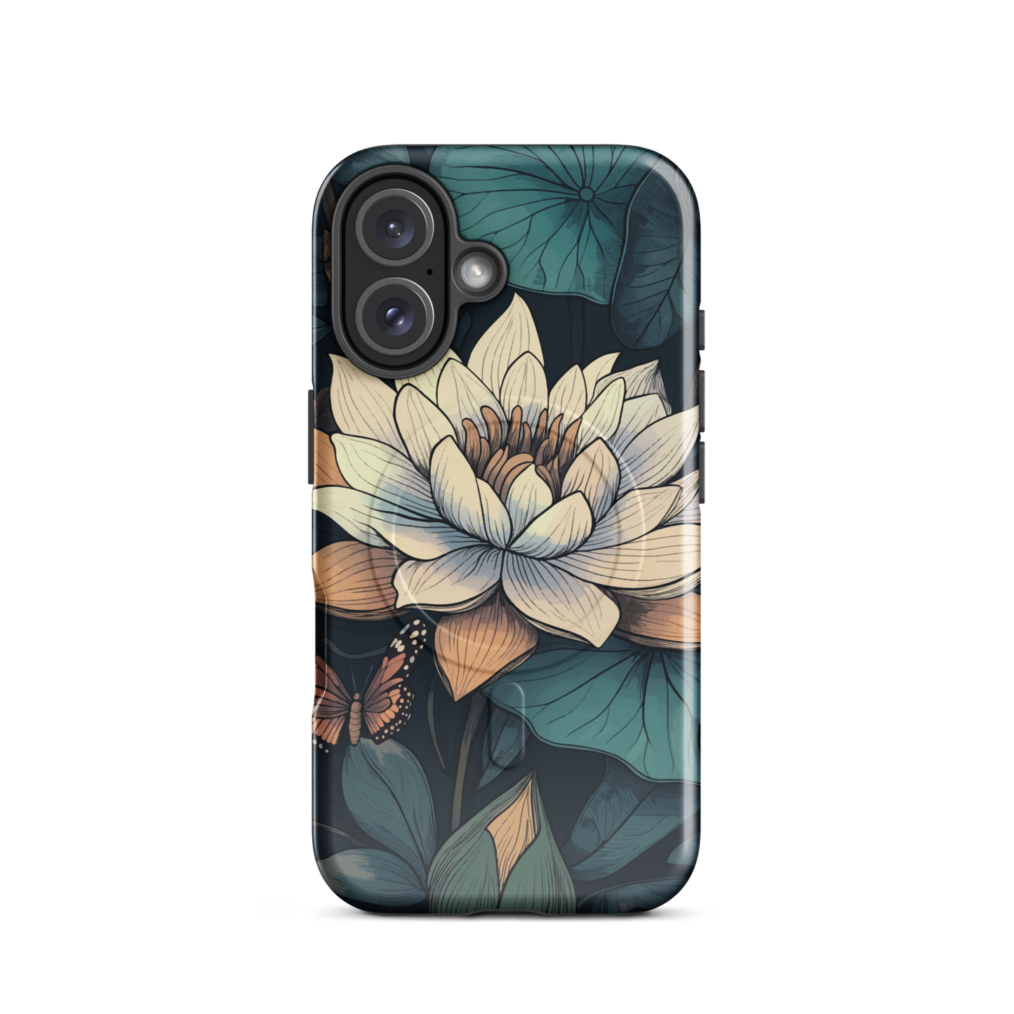 'Water Lily' iPhone 16 MagSafe tough phone case - protective glossy case NZ Australia
