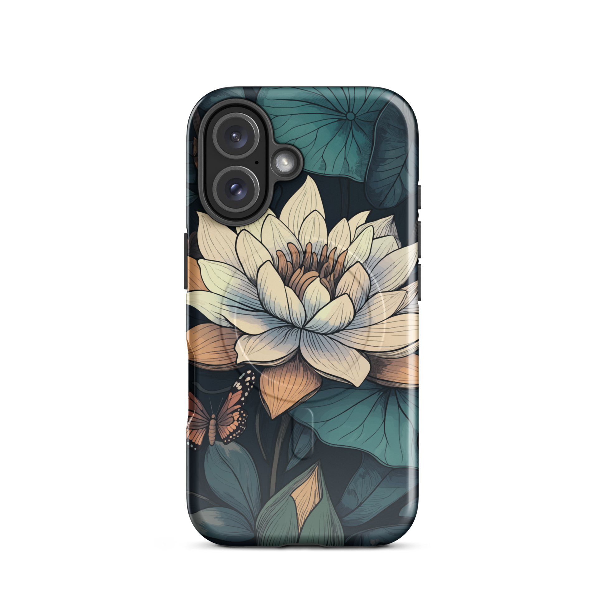 'Water Lily' iPhone 16 MagSafe tough phone case - protective glossy case NZ Australia
