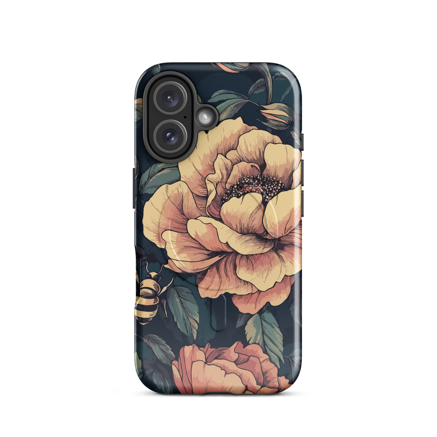 'Vintage Pink Roses' iPhone 16 MagSafe tough phone case - protective glossy case NZ Australia