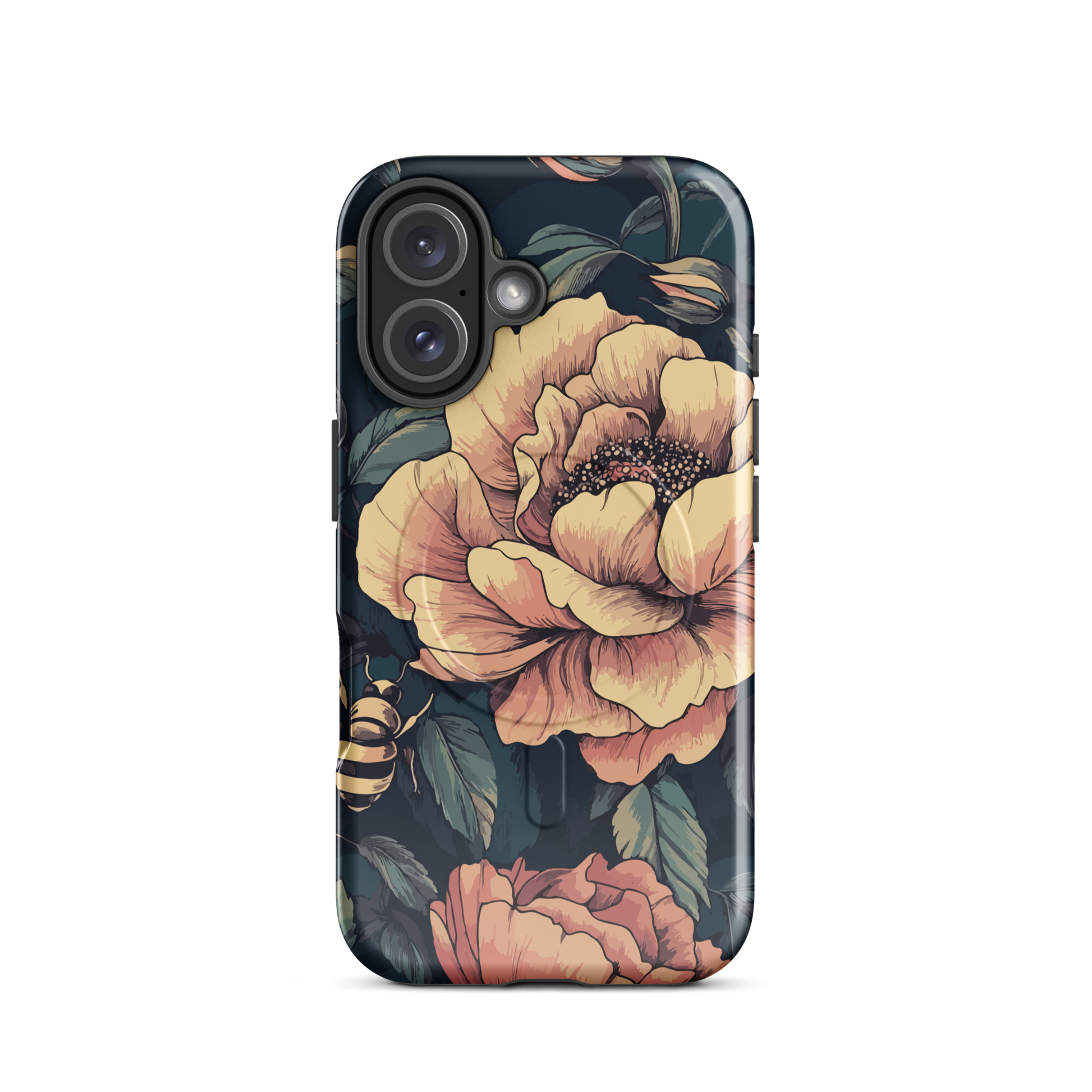 'Vintage Pink Roses' iPhone 16 MagSafe tough phone case - protective glossy case NZ Australia