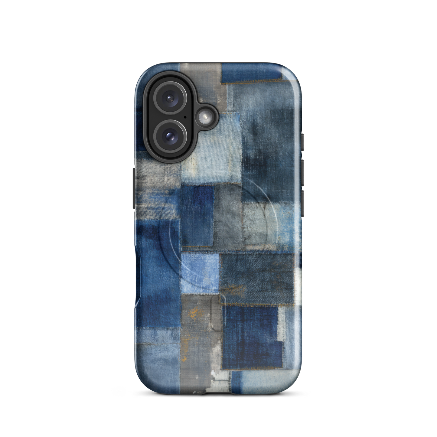 'Indigo Patchwork' iPhone 16 MagSafe tough phone case - protective glossy case NZ Australia