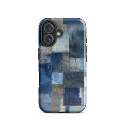 'Indigo Patchwork' iPhone 16 MagSafe tough phone case - protective glossy case NZ Australia