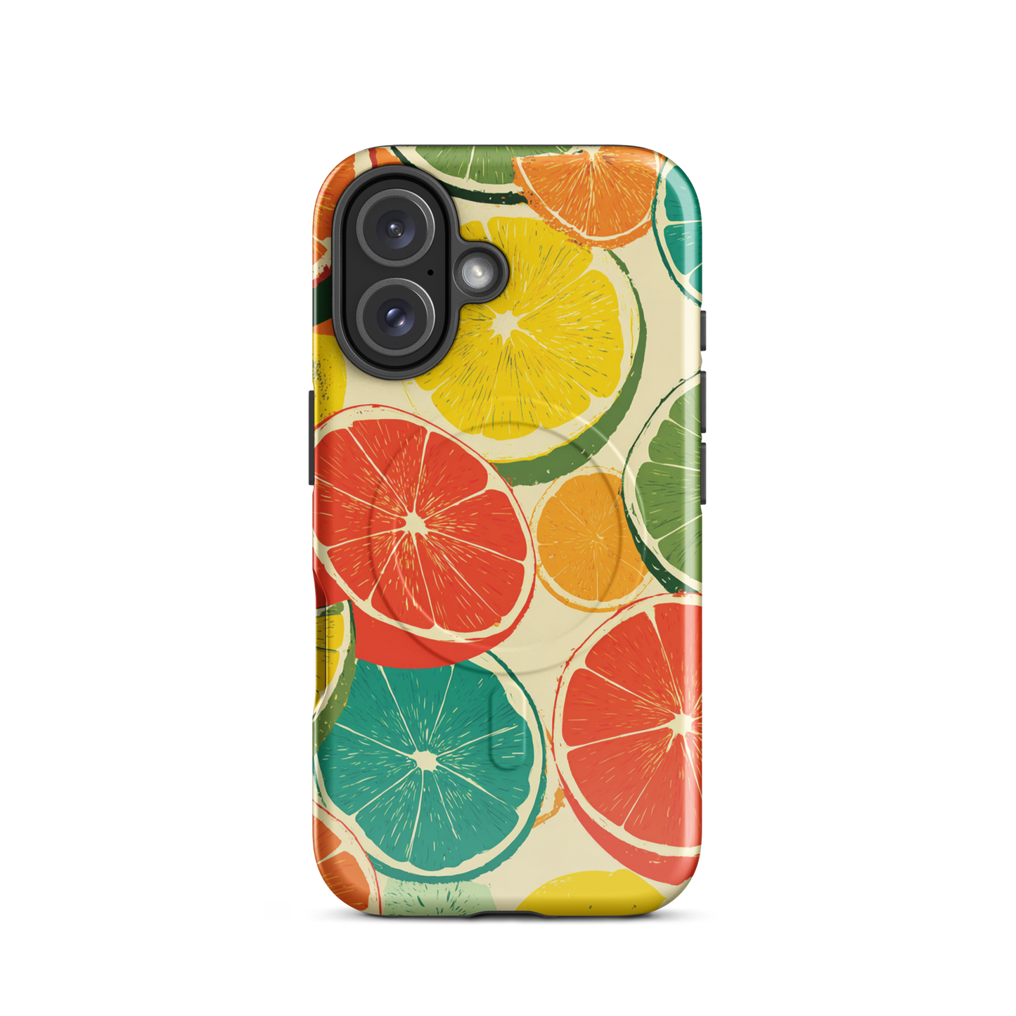 'Citrus Pop' iPhone 16 MagSafe tough phone case - protective glossy case NZ Australia