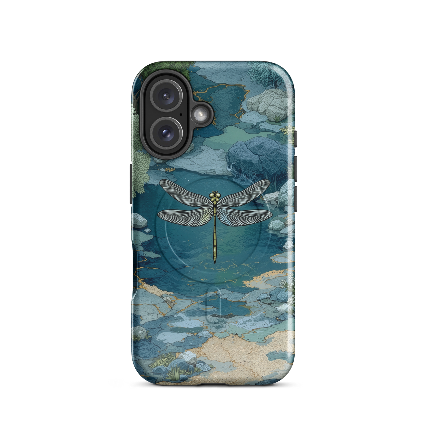 'Dragonfly Glade' iPhone 16 MagSafe tough phone case - protective glossy case NZ Australia