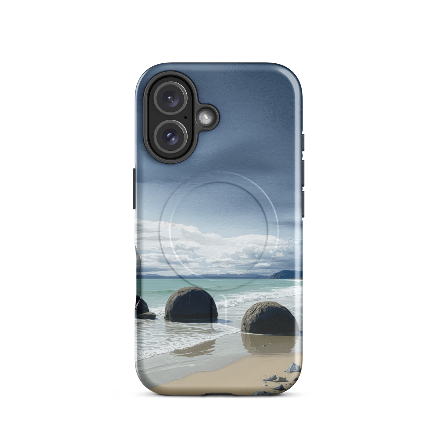 'Moeraki Boulders' iPhone 16 MagSafe tough phone case - protective glossy case NZ Australia