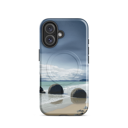 'Moeraki Boulders' iPhone 16 MagSafe tough phone case - protective glossy case NZ Australia