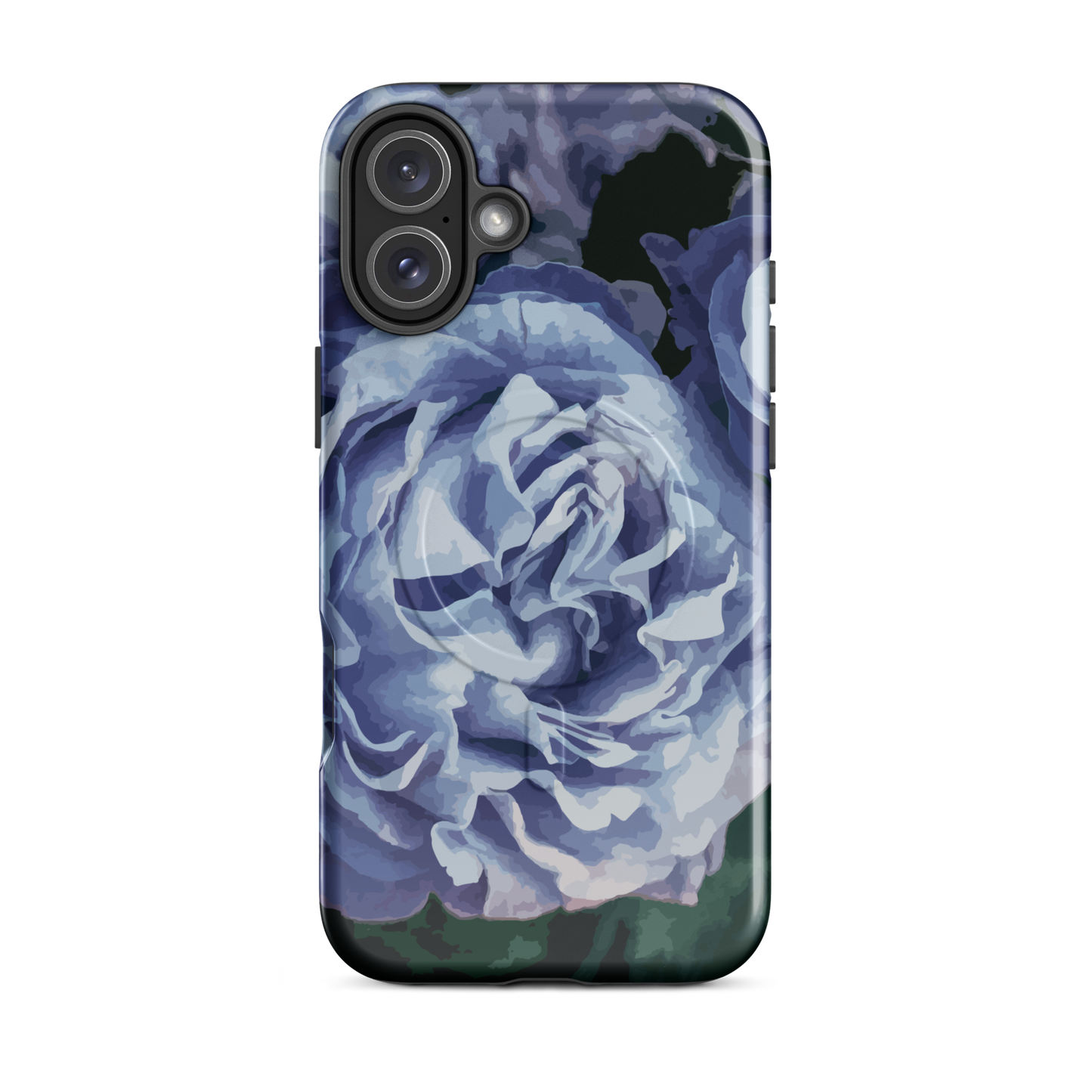 'Blue Rose' iPhone 16 Plus MagSafe tough phone case - protective glossy case NZ Australia