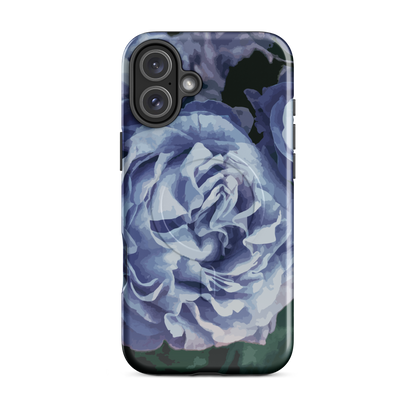 'Blue Rose' iPhone 16 Plus MagSafe tough phone case - protective glossy case NZ Australia
