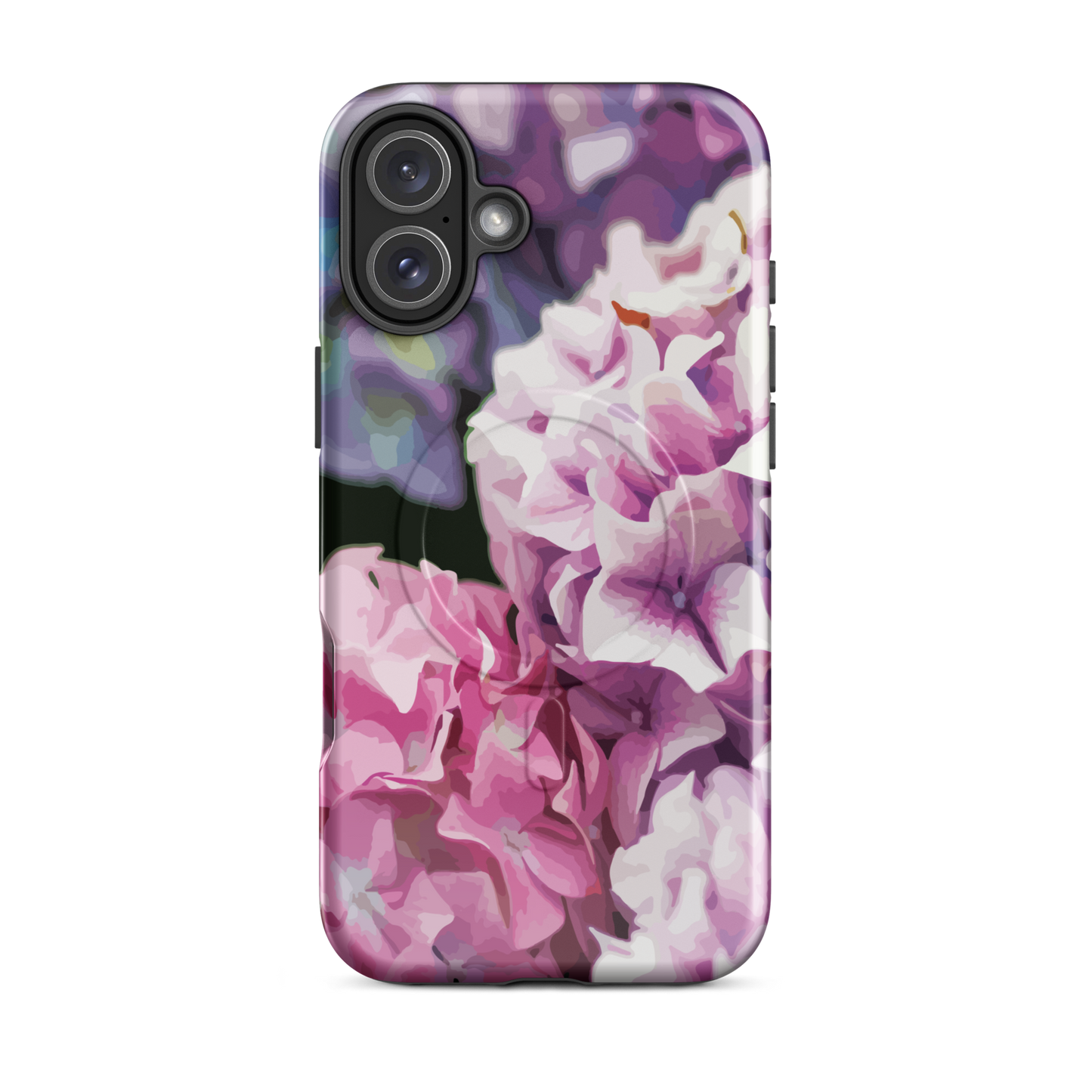 'Hydrangea' iPhone 16 Plus MagSafe tough phone case - protective glossy case NZ Australia