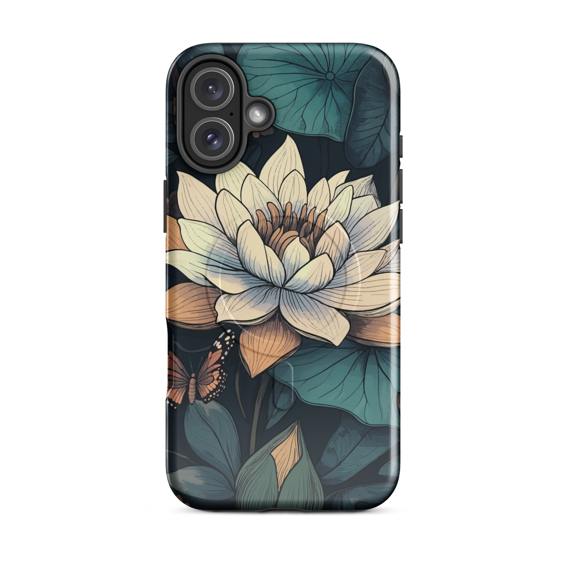 'Water Lily' iPhone 16 Plus MagSafe tough phone case - protective glossy case NZ Australia