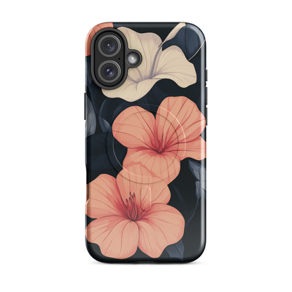 'Hibiscus Flower' iPhone 16 Plus MagSafe tough phone case - protective glossy case NZ Australia