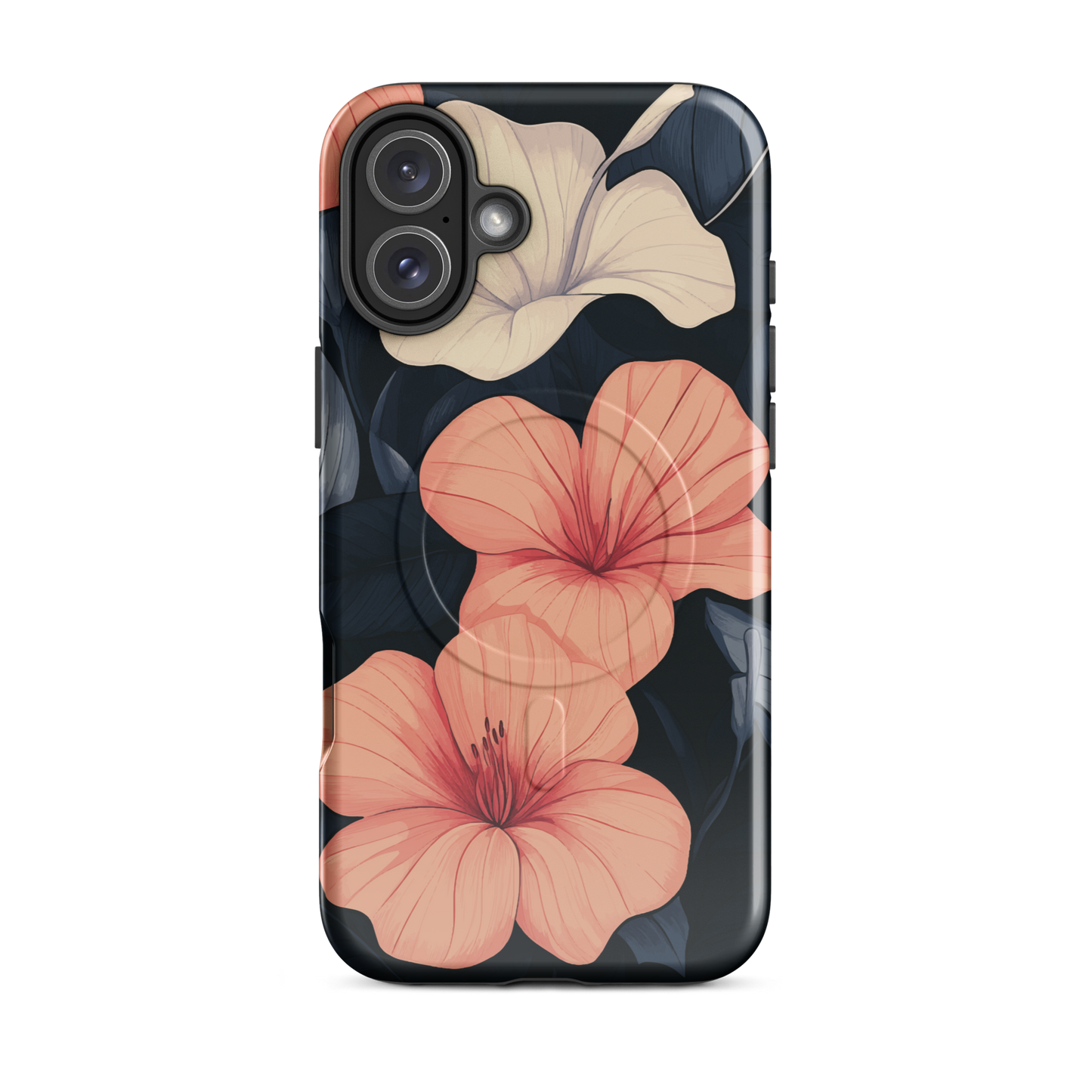 'Hibiscus Flower' iPhone 16 Plus MagSafe tough phone case - protective glossy case NZ Australia