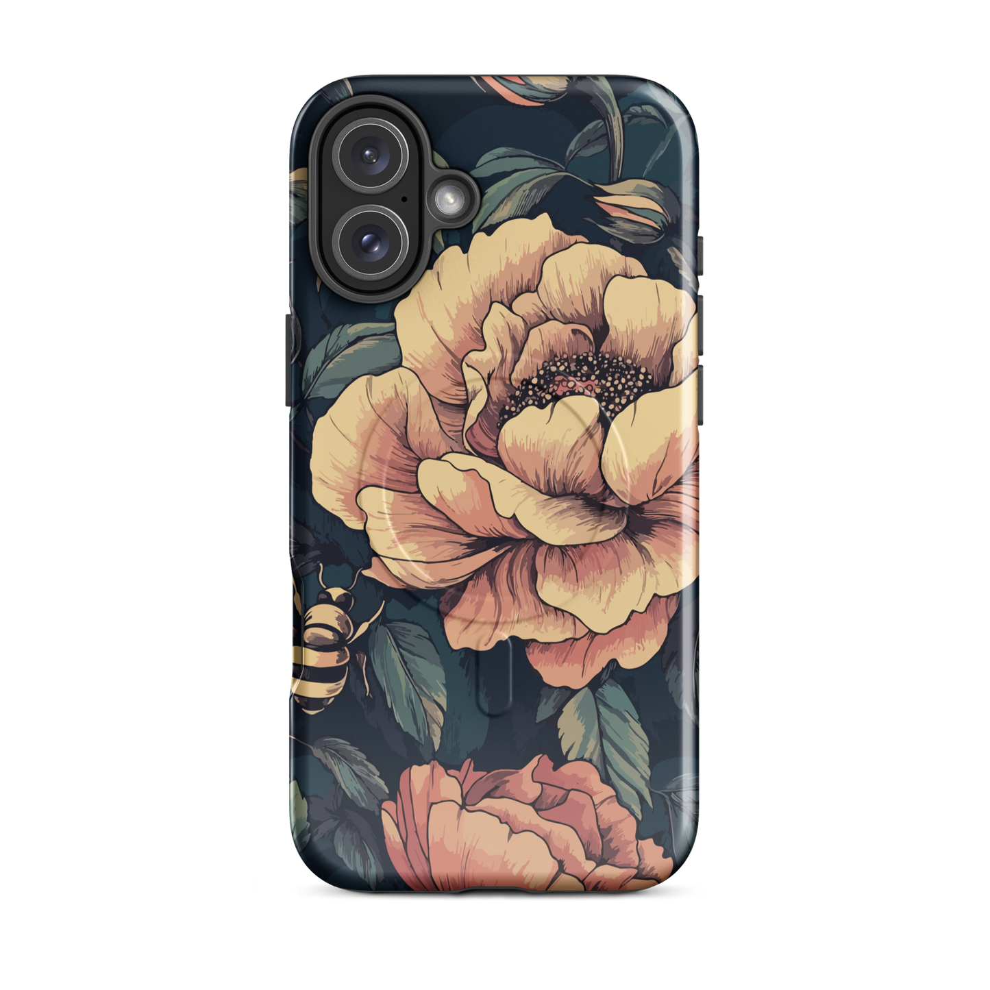 'Vintage Pink Roses' iPhone 16 Plus MagSafe tough phone case - protective glossy case NZ Australia