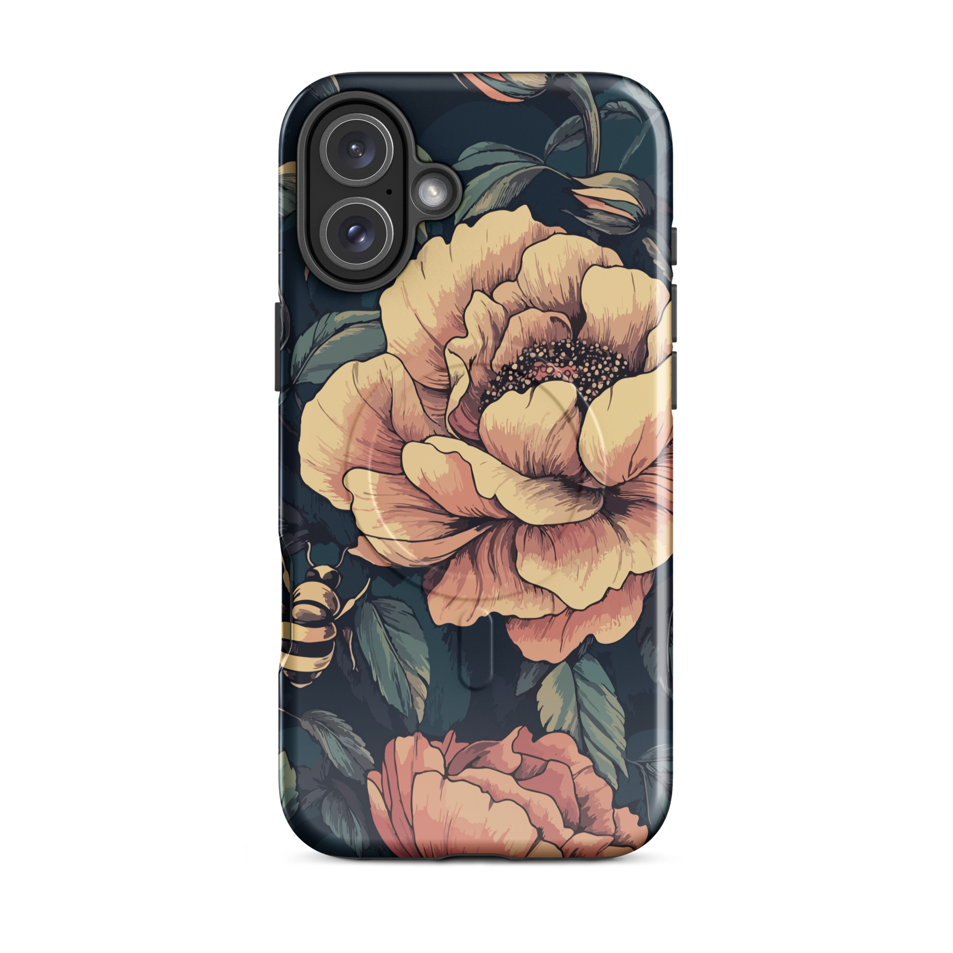 'Vintage Pink Roses' iPhone 16 Plus MagSafe tough phone case - protective glossy case NZ Australia