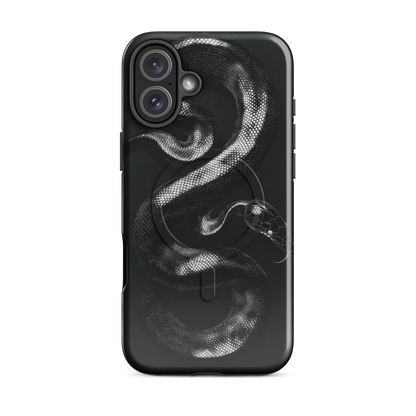 'Black Python' iPhone 16 Plus MagSafe tough phone case - protective glossy case NZ Australia
