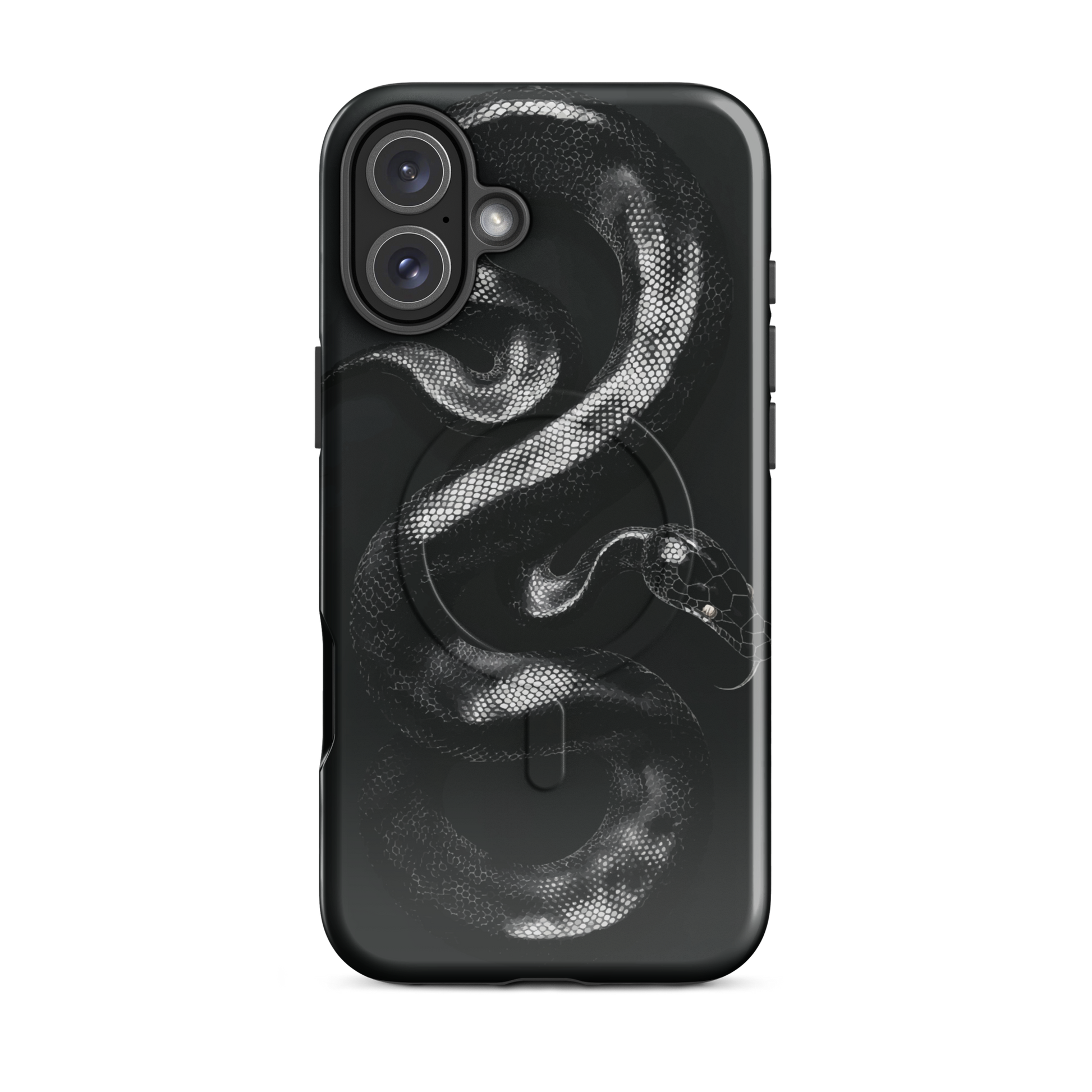 'Black Python' iPhone 16 Plus MagSafe tough phone case - protective glossy case NZ Australia