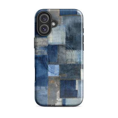 'Indigo Patchwork' iPhone 16 Plus MagSafe tough phone case - protective glossy case NZ Australia