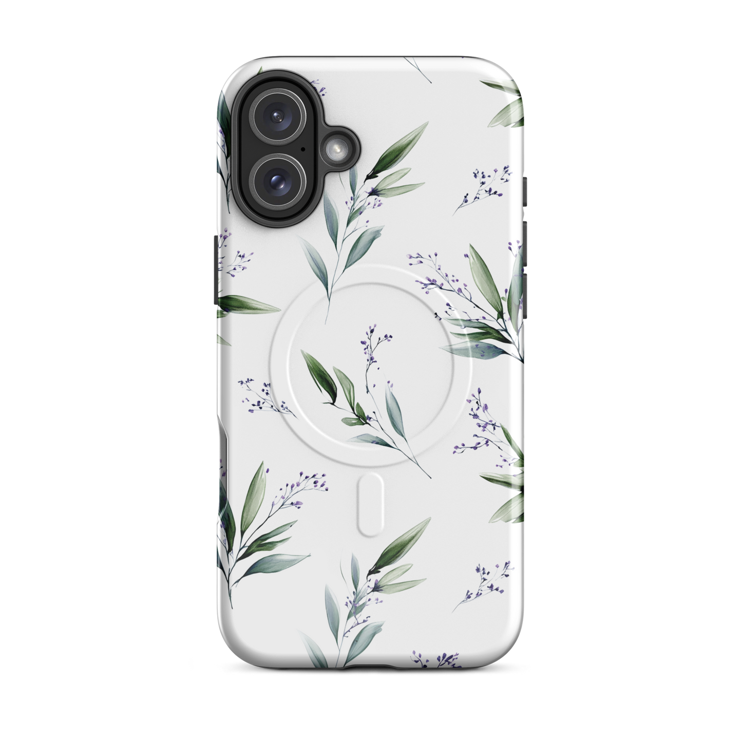 'Botanical Sprigs' iPhone 16 Plus MagSafe tough phone case - protective glossy case NZ Australia